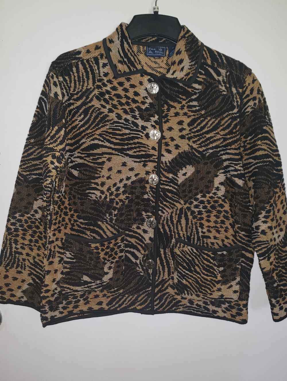 Jane Ashley Animal Patterned Tapestry Blazer Vtg Y2K New - Brown Black S/M